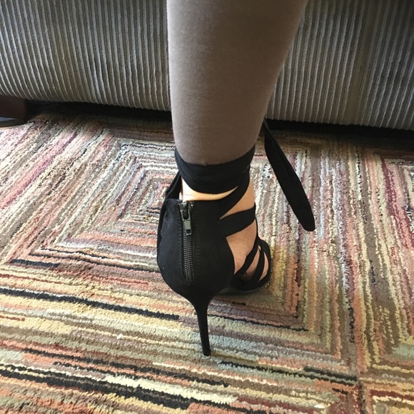 Black Faux Suede Wrap Me Up Heel - Picture 5 of 6